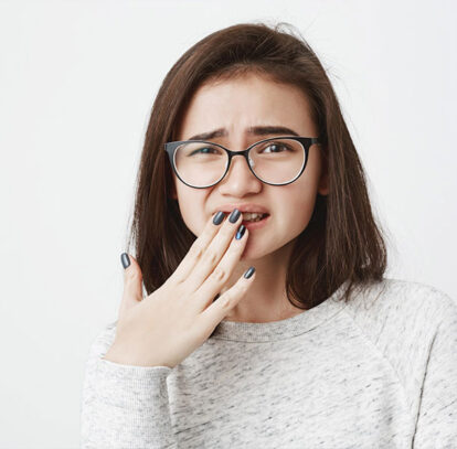 Girl with a bacteria in her mouth